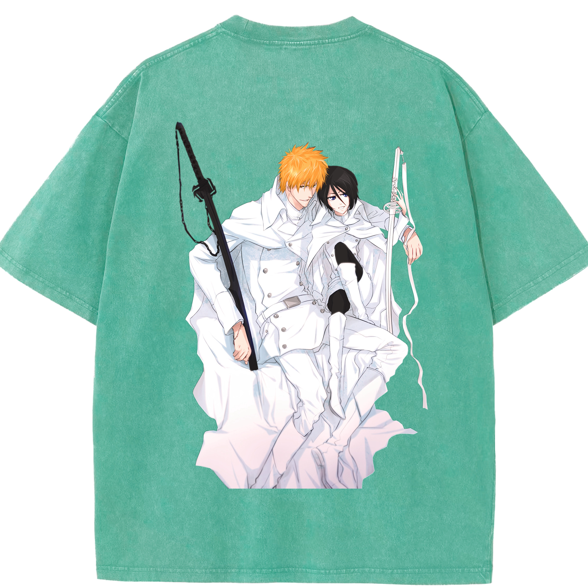 （画像用） ブリーチ 黒崎一護（くろさき いちご）BLEACH Kurosaki Ichigo 綿100% ヴィンテージ風 半袖Tシャツ（背面プリント）